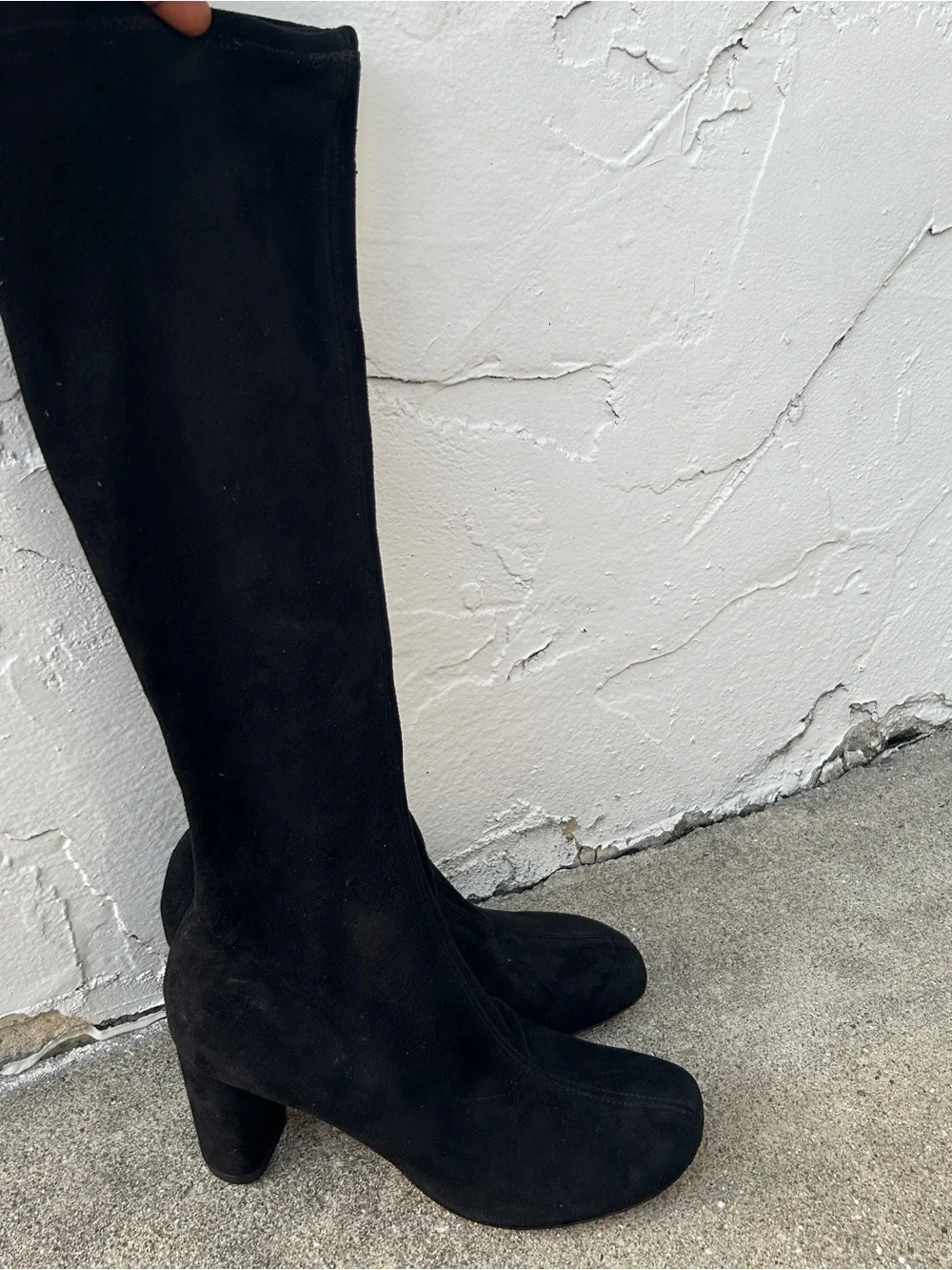 Reformation Belinda Knee High Boots Black Stretch Suede Size 7 Women